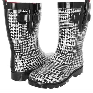 LAST CHANCE Capelli Houndstooth Printed Mid-Calf Rainboots